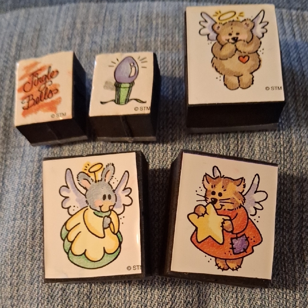 Angel Animal Stamps Multicolor mouse cat bear star heart Christmas lights bells